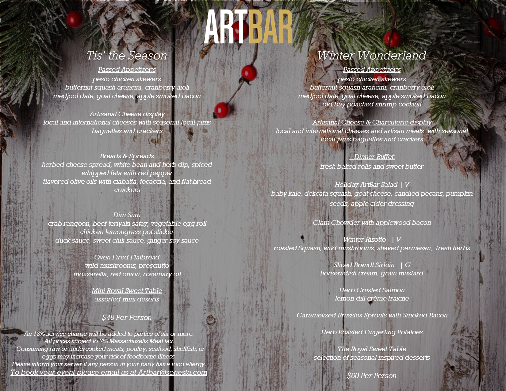 ArtBar Private Holiday Menu 2022